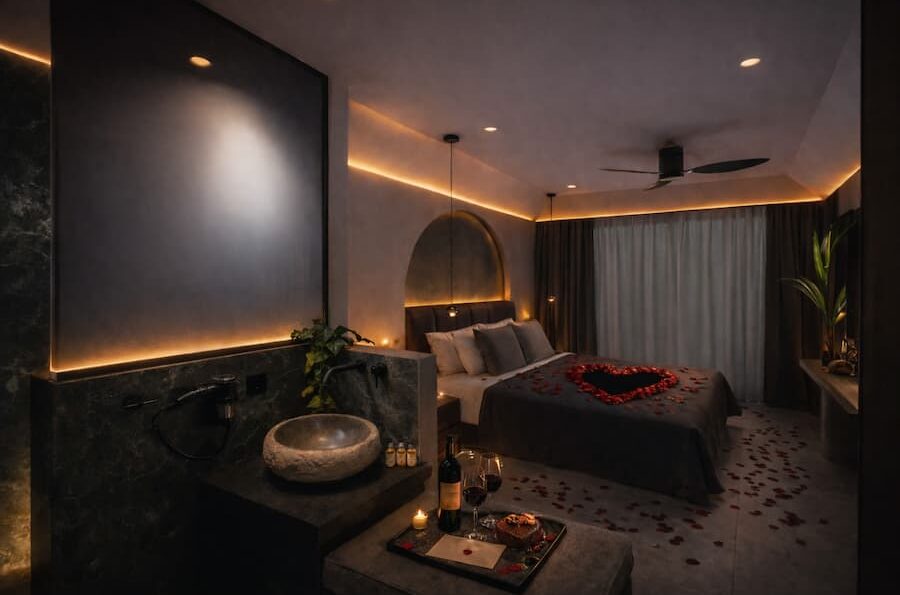 Romantické uspořádání dekorace pokoje Heraklion Kréta Ammoudara